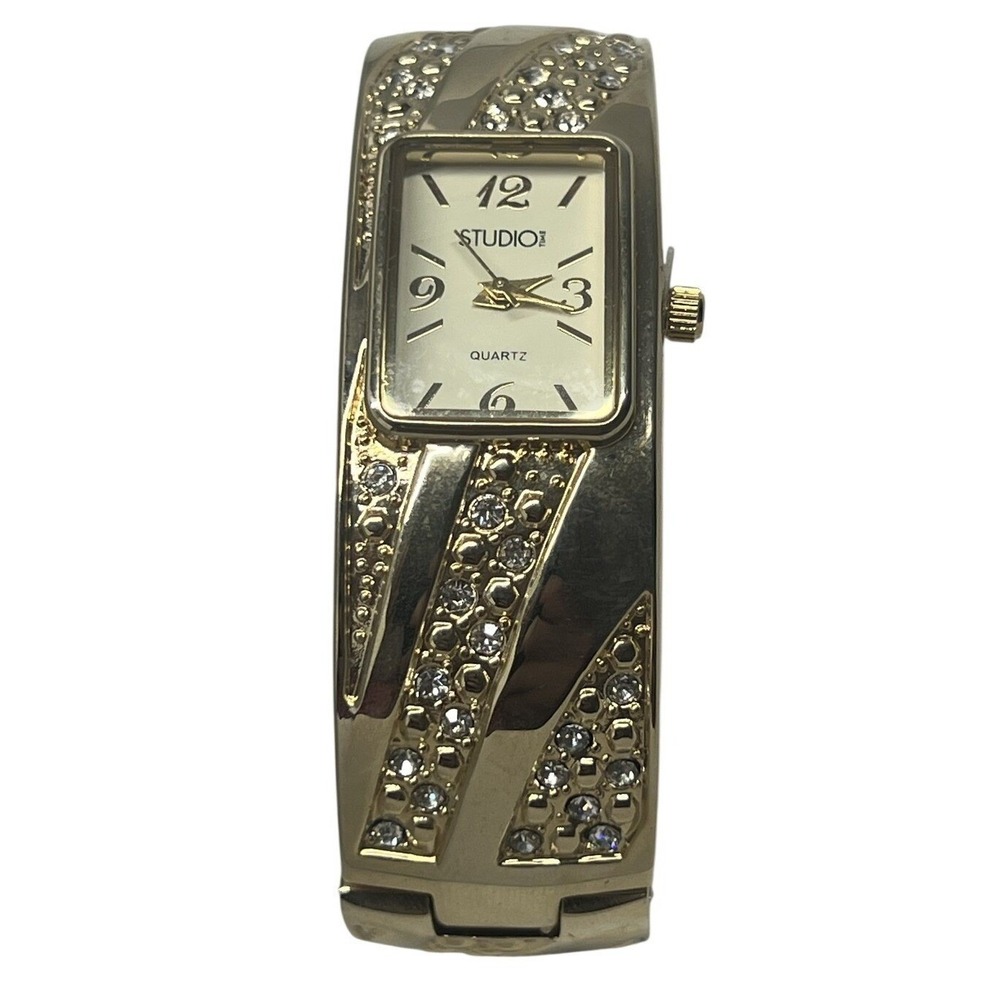 Studio Time Women's Gold Tone Bangle Watch Quartz Rectangle Rhinestone AS‎ IS